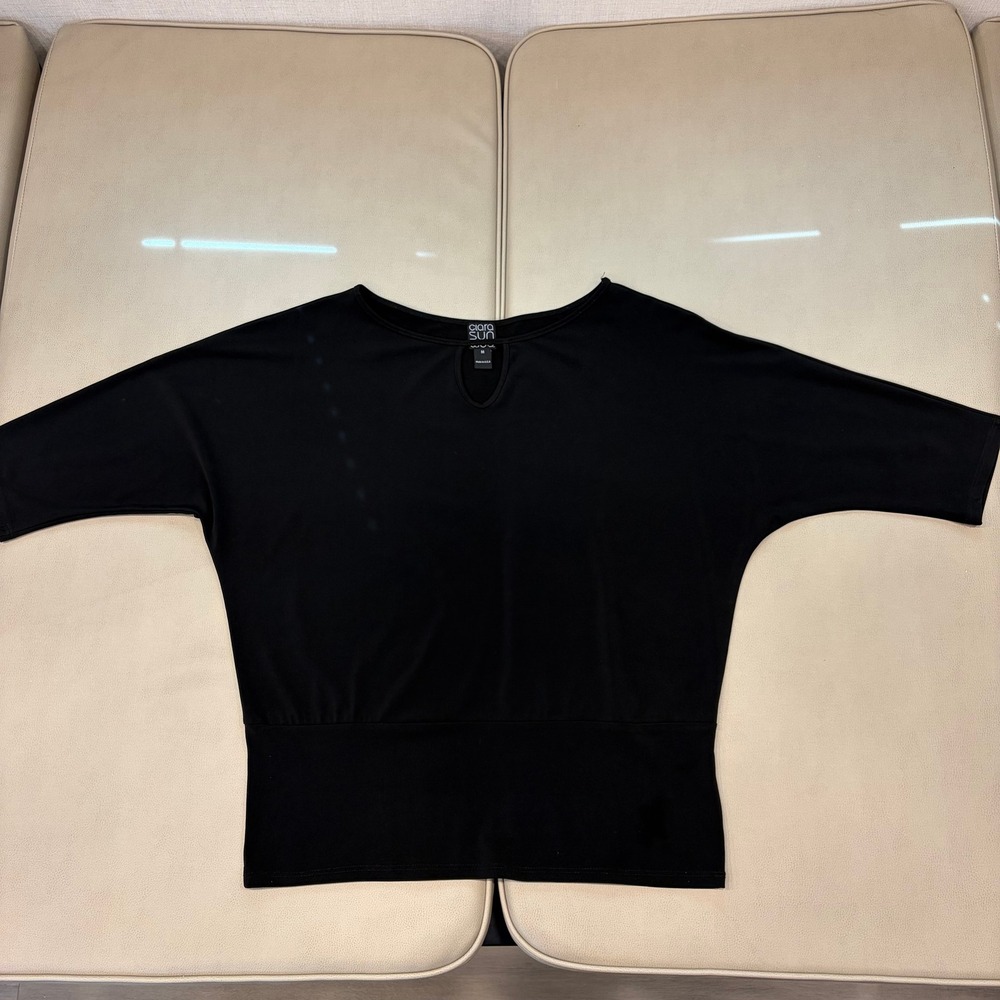 Clara Sunwoo Black Keyhole Dolman Sleeve Banded Hem Top Womens Medium USA Made